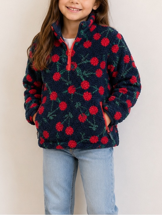 Crewcuts Other - J Crew Crewcuts‎ • Cherry Fleece Sherpa Quarter Zip Pullover Size 6/7 Navy Red